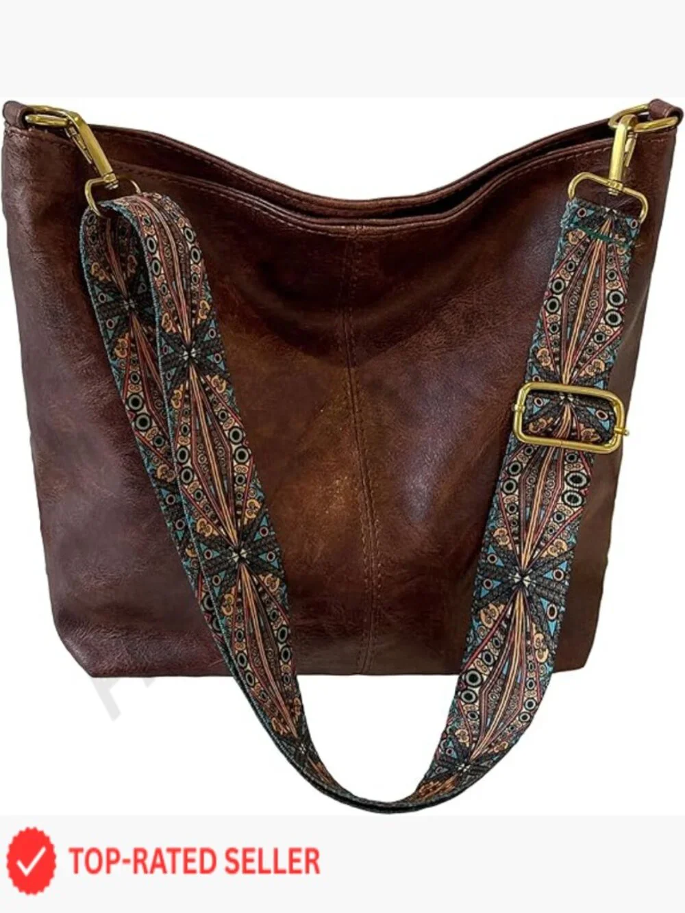 Vegan Leather Hobo Bag Crossbody Shoulder Purse with Guitar Strap